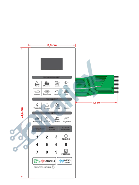 Teclado de Micro-ondas Compatível com LG MS3042R/MS 3042B/MS 3052R-A