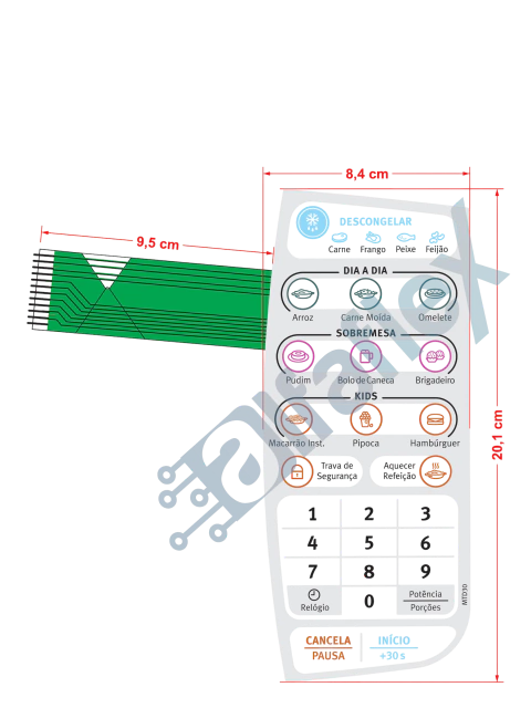 Teclado de Micro-ondas Compatível com Eletrolux MTD 30